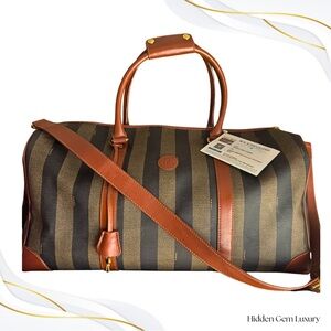 Fendi Two Way XL Duffle Bag Canvas Leather Vintage With COA